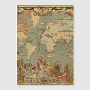 Antieke 1886 Wereldkaart Britse Rijk Poster