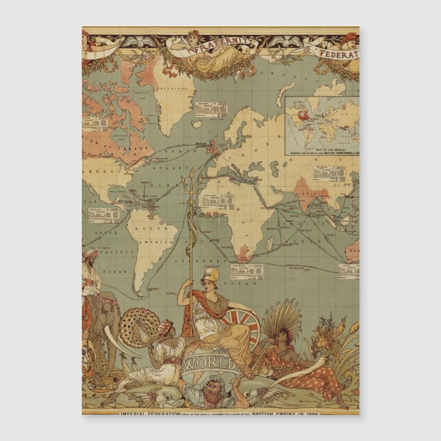 Antieke 1886 Wereldkaart Britse Rijk Poster (Voorkant)