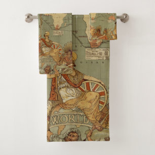 Antieke 1886 Wereldkaart Britse Rijk Poster Bad Handdoek