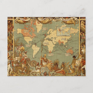 Antieke 1886 Wereldkaart Britse Rijk Poster Briefkaart