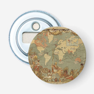 Antieke 1886 Wereldkaart Britse Rijk Poster Button Flesopener