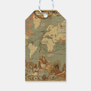 Antieke 1886 Wereldkaart Britse Rijk Poster Cadeaulabel