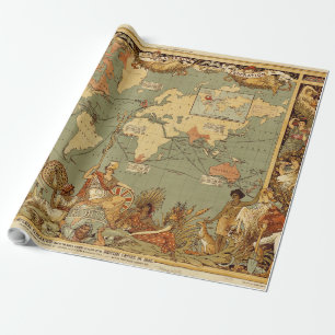 Antieke 1886 Wereldkaart Britse Rijk Poster Cadeaupapier