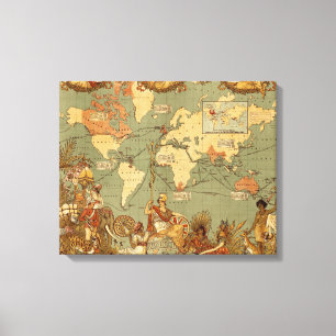 Antieke 1886 Wereldkaart Britse Rijk Poster Canvas Afdruk