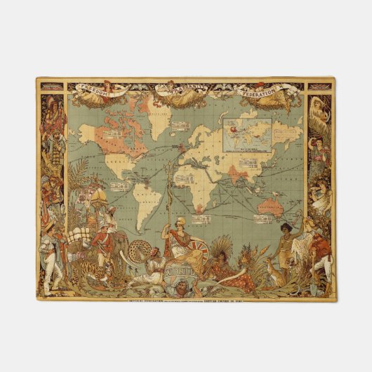 Antieke 1886 Wereldkaart Britse Rijk Poster Deurmat (Voorkant)