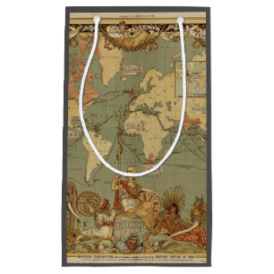Antieke 1886 Wereldkaart Britse Rijk Poster Klein Cadeauzakje