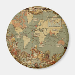 Antieke 1886 Wereldkaart Britse Rijk Poster Magneet