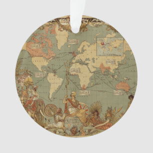 Antieke 1886 Wereldkaart Britse Rijk Poster Ornament