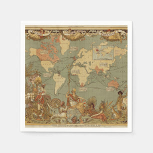 Antieke 1886 Wereldkaart Britse Rijk Poster Servetten