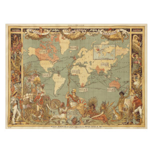 Antieke 1886 Wereldkaart Britse Rijk Poster Tafelkleed