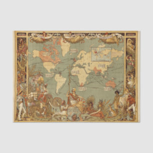 Antieke 1886 Wereldkaart Britse Rijk Poster Tissuepapier