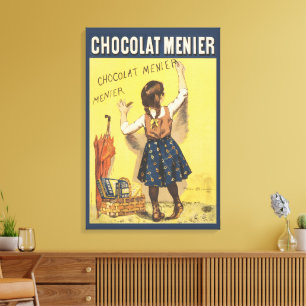 Antieke 1892 Chocolat Menier Franse Meisje Kunst Canvas Afdruk