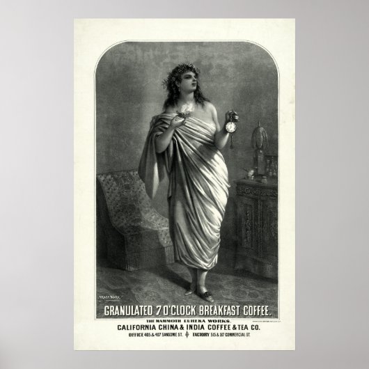 Antieke 1896 koffiereclame poster (Voorkant)