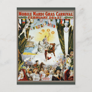 Antieke 1900 Mobile Mardi Gras Carnaval Poster Kun Briefkaart