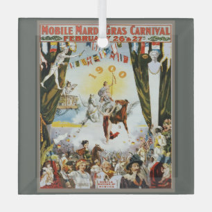 Antieke 1900 Mobile Mardi Gras Carnaval Poster Kun Glas Ornament