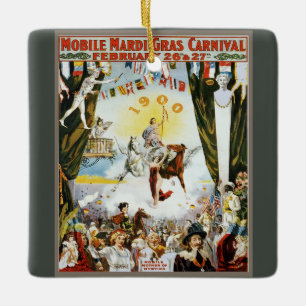Antieke 1900 Mobile Mardi Gras Carnaval Poster Kun Keramisch Ornament
