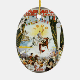 Antieke 1900 Mobile Mardi Gras Carnaval Poster Kun Keramisch Ornament