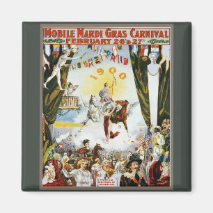 Antieke 1900 Mobile Mardi Gras Carnaval Poster Kun Magneet