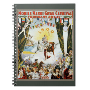 Antieke 1900 Mobile Mardi Gras Carnaval Poster Kun Notitieboek