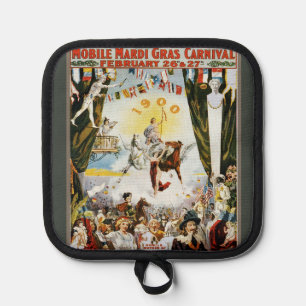 Antieke 1900 Mobile Mardi Gras Carnaval Poster Kun Pannenlap