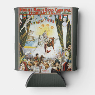 Antieke 1900 Mobile Mardi Gras Carnavalsposter Kun Blikjeskoeler
