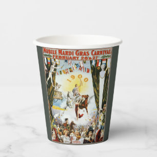 Antieke 1900 Mobile Mardi Gras Carnavalsposter Kun Papieren Bekers