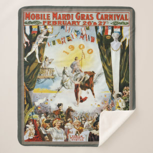 Antieke 1900 Mobile Mardi Gras Carnavalsposter Kun Sherpa Deken