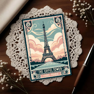 Antieke 1910 Parijs Eiffeltoren Art Deco Poster Briefkaart