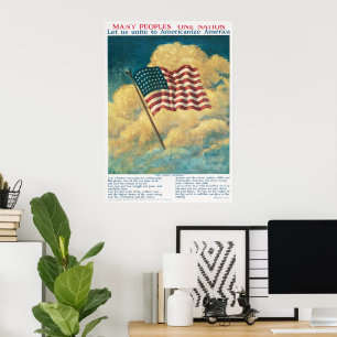 Antieke 1917 WOI Patriottische Amerikaanse Vlag Ge Poster