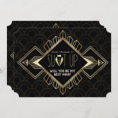 Antieke 1920 goud zwart Art Deco Wees mijn getuige Kaart (Voorkant / Achterkant)