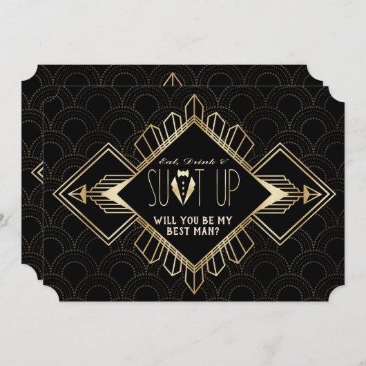 Antieke 1920 goud zwart Art Deco Wees mijn getuige Kaart (Voorkant / Achterkant)