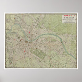 Antieke 1923 Plan Plattegrond van Dresden Duitslan Poster