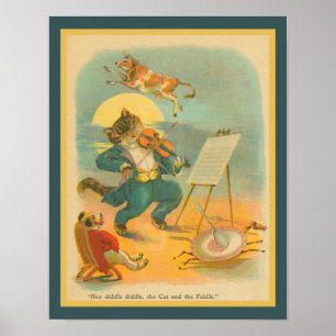 Antieke 1930's Hey Diddle Diddle kinderrijmpje Poster