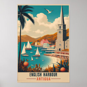 Antieke 1960s Antigua Engelse Haven Reis Poster