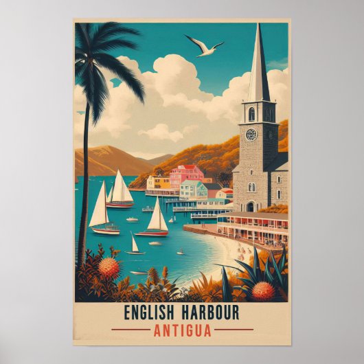 Antieke 1960s Antigua Engelse Haven Reis Poster (Voorkant)