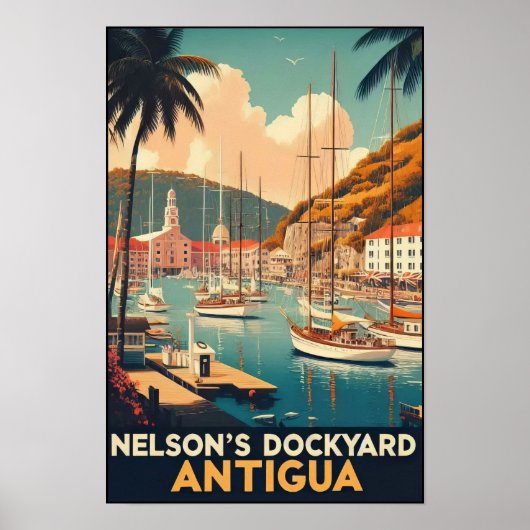 Antieke 1960s Antigua Engelse Haven Reis Poster (Voorkant)