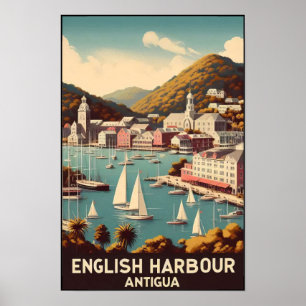 Antieke 1960s Antigua English Harbor Reisposter Poster