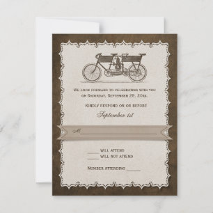Antieke 19e-eeuwse tandemfiets bruiloft RSVP Kaartje