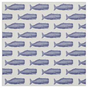 Antieke 19e-eeuwse tekening van een walvis in blau stof