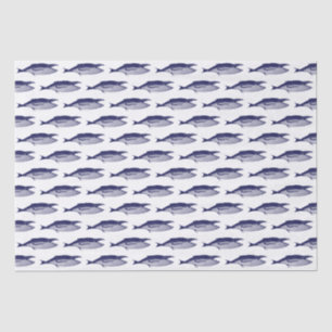 Antieke 19e-eeuwse walvis #2 Tekening Blauw Tissuepapier