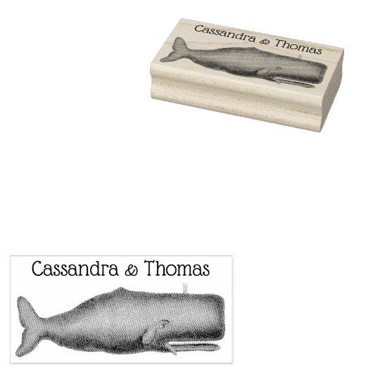 Antieke 19e-eeuwse walvistekening N Rubberstempel (Gestempeld)