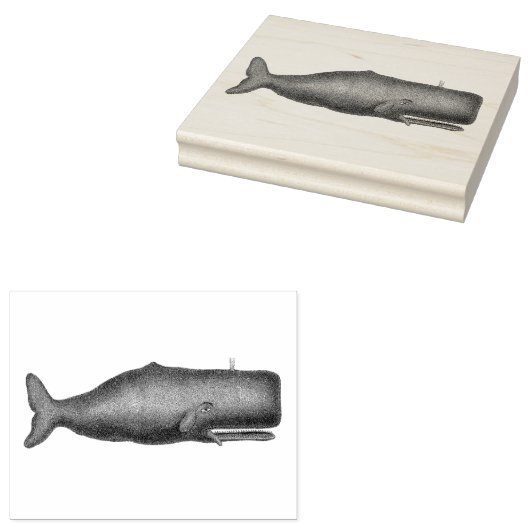 Antieke 19e-eeuwse walvistekening N Rubberstempel (Gestempeld)