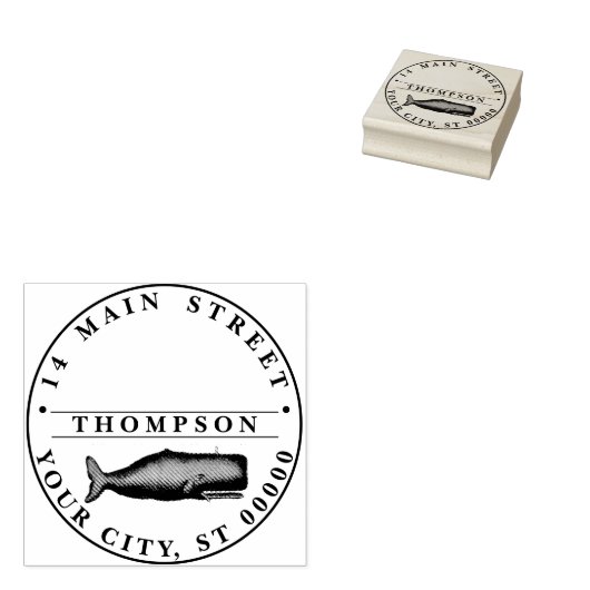 Antieke 19e-eeuwse walvistekening N Rubberstempel (Gestempeld)