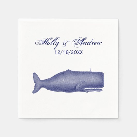 Antieke 19e-eeuwse walvistekening N Servet (Voorkant)