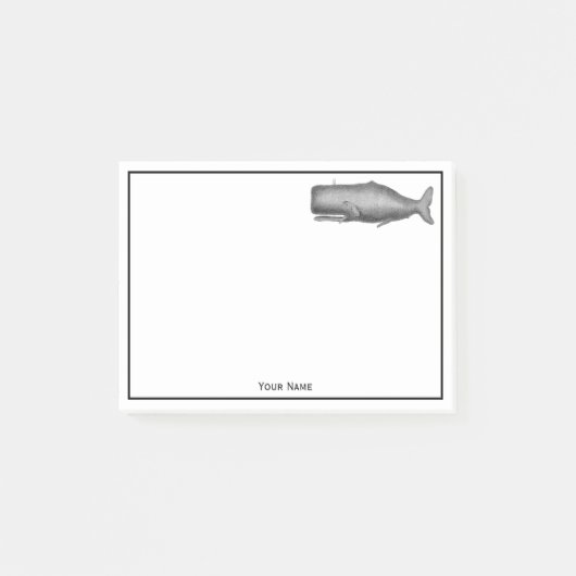 Antieke 19e-eeuwse walvistekening post-it® notes (Voorkant)
