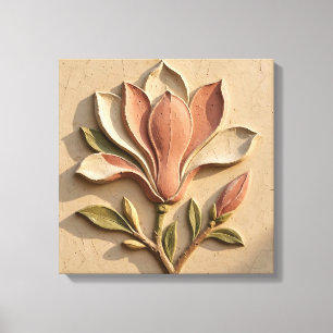 Antieke 3D gebeeldhouwde magnoliabloem gebarsten p Canvas Afdruk