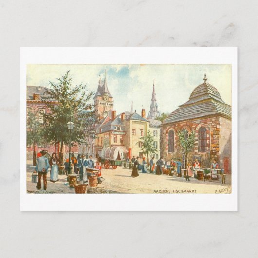Antieke Aachen Duitsland Fischmarkt Briefkaart (Voorkant)