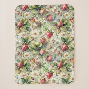 Antieke Aardbeituin Botanische Aquarel Sherpa Deken
