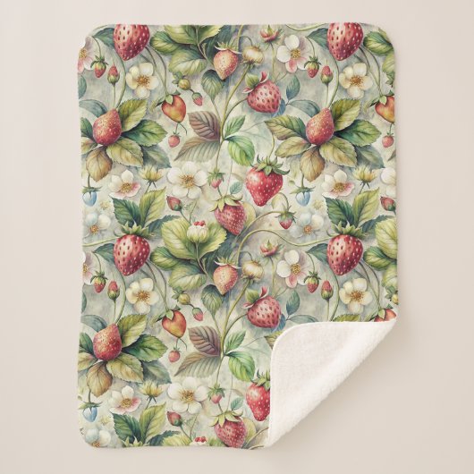 Antieke Aardbeituin Botanische Aquarel Sherpa Deken (Voorkant)