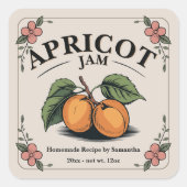 Antieke abrikozenjamlabelsticker met bloesems vierkante sticker (Voorkant)